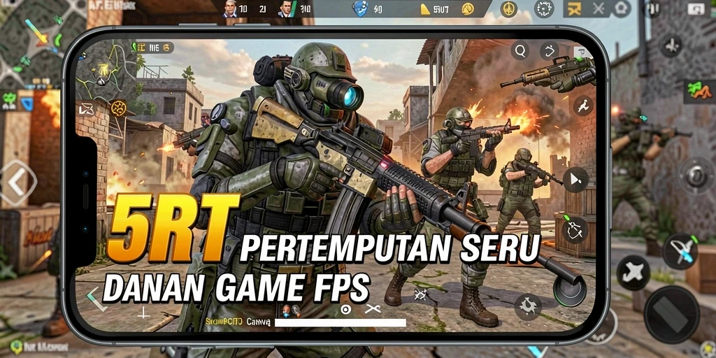 Screenshot gameplay 5RT dengan grafis menawan dan aksi menembak yang intens.
