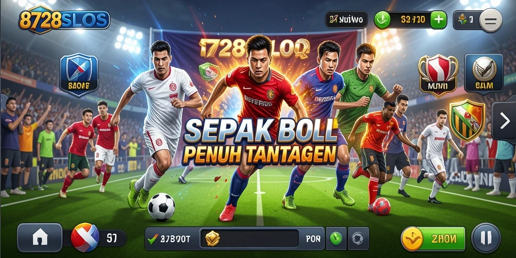 Tampilan menarik dari gameplay 8728SLOTS dengan tema sepak bola.