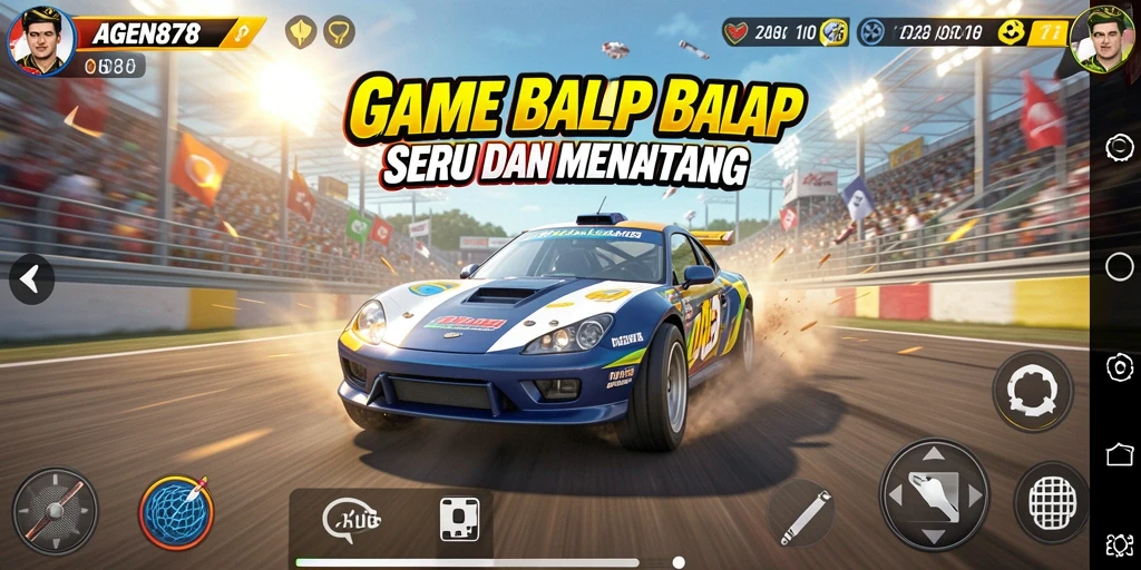 Tampilan gameplay AGEN878 dengan balapan seru dan mobil yang bertenaga.