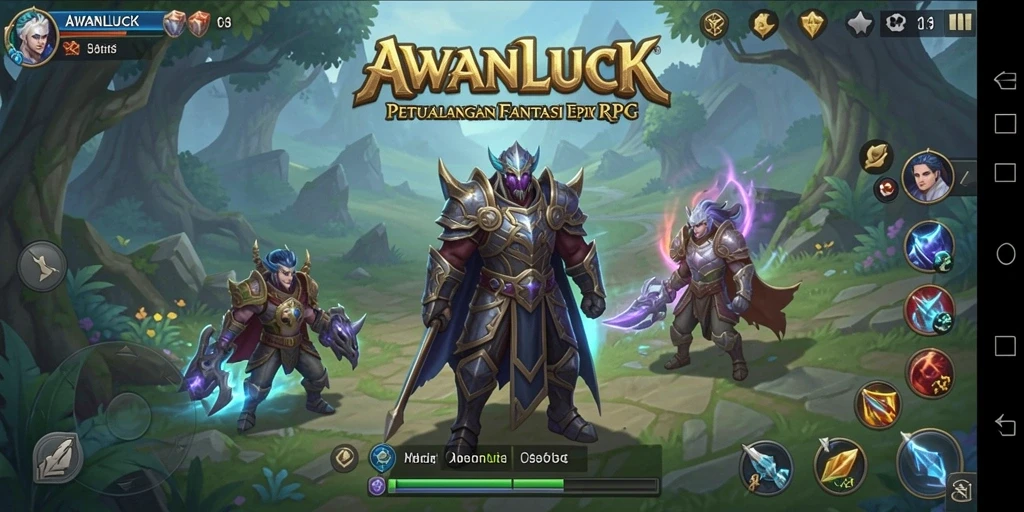 Tangkapan layar utama AWANLUCK menampilkan pertarungan epik dan eksplorasi mendalam.