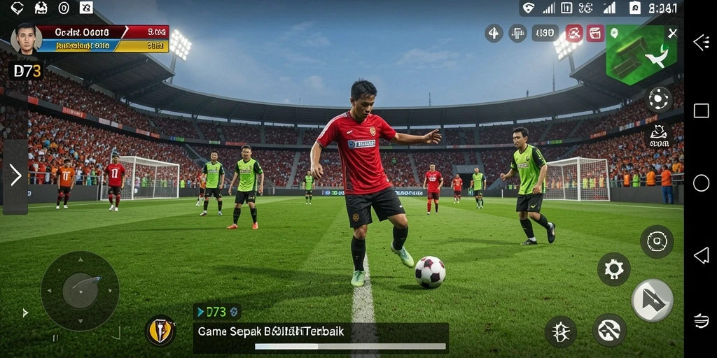 Tampilan gameplay D73 yang memukau dan realistis dalam aksi sepak bola.