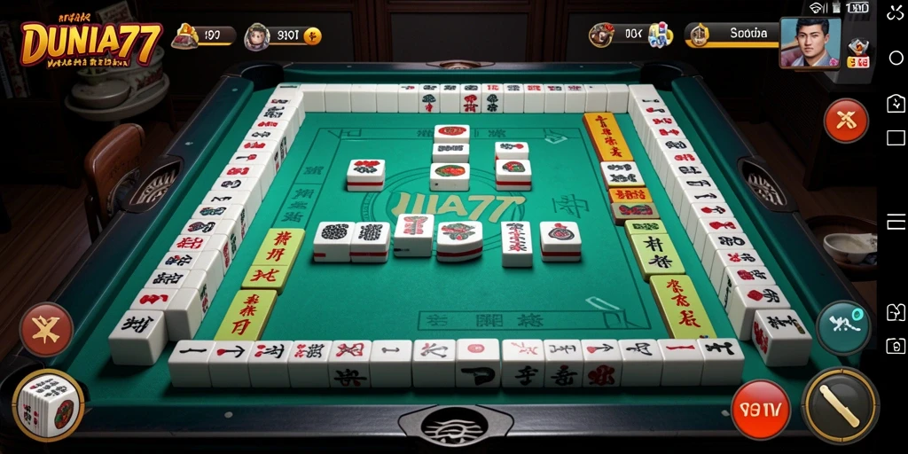 Screenshot permainan DUNIA77 menampilkan gameplay Mahjong yang menarik.