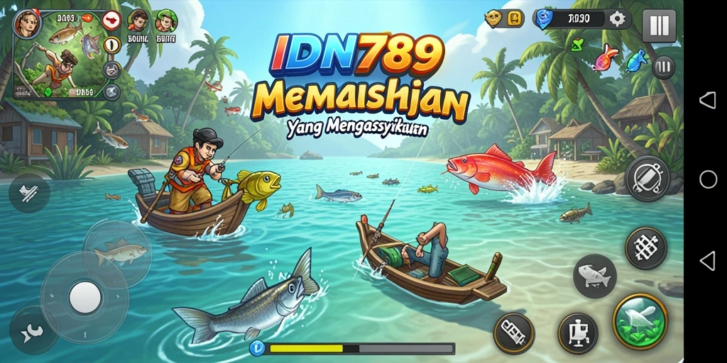 Screenshot utama IDN789 menampilkan aksi menangkap ikan yang seru.