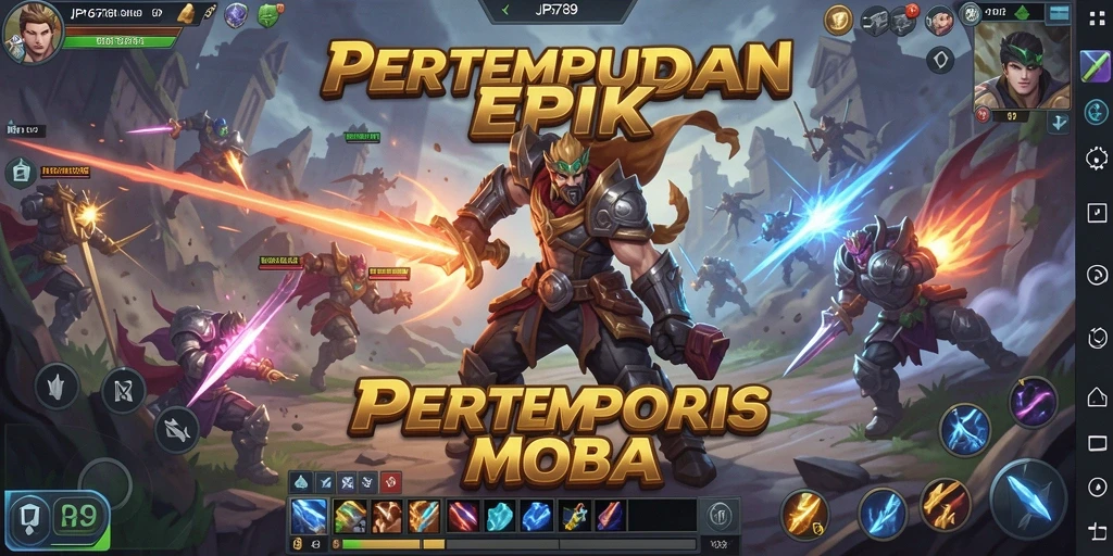 Tampilan seru dari gameplay JP6789 dengan aksi MOBA yang intens.