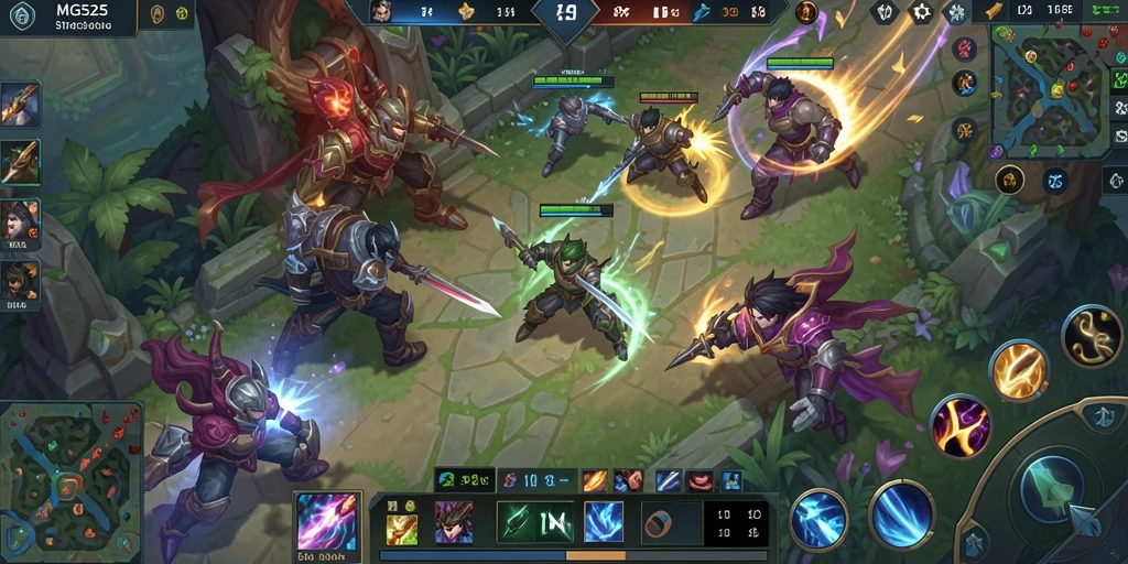 Screenshot gameplay MG525 dengan aksi MOBA yang mendebarkan.