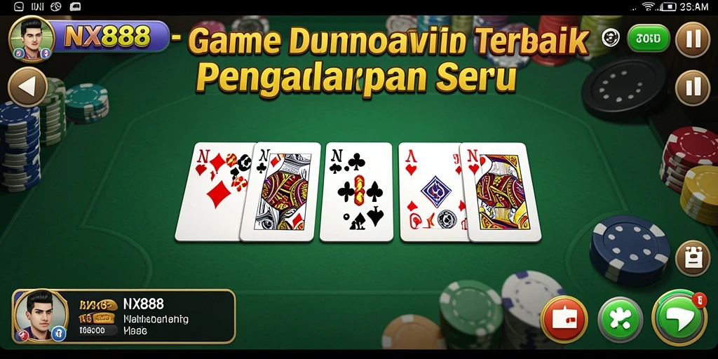 Screenshot gameplay NX888 menampilkan suasana permainan domino yang seru dan interaktif.