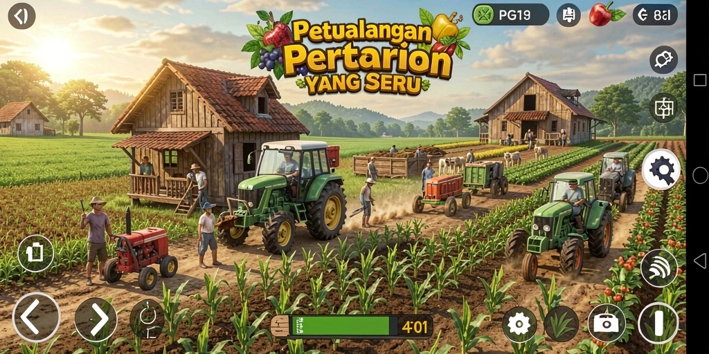 Tampilan gameplay PG11 yang menarik dengan suasana pertanian yang hidup.
