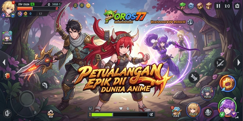 Tampilan gameplay yang intens dari POROS77 dengan karakter anime yang penuh aksi.