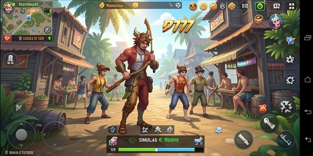 Tampilan gameplay PT777 dengan karakter yang berinteraksi dalam simulasi kehidupan.
