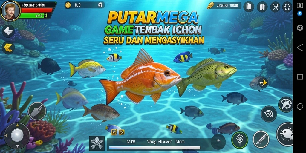 Screenshot PUTARMEGA menunjukkan aksi tembak ikan yang seru.