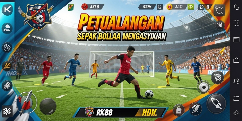 Tampilkan aksi mendebarkan di lapangan sepak bola.