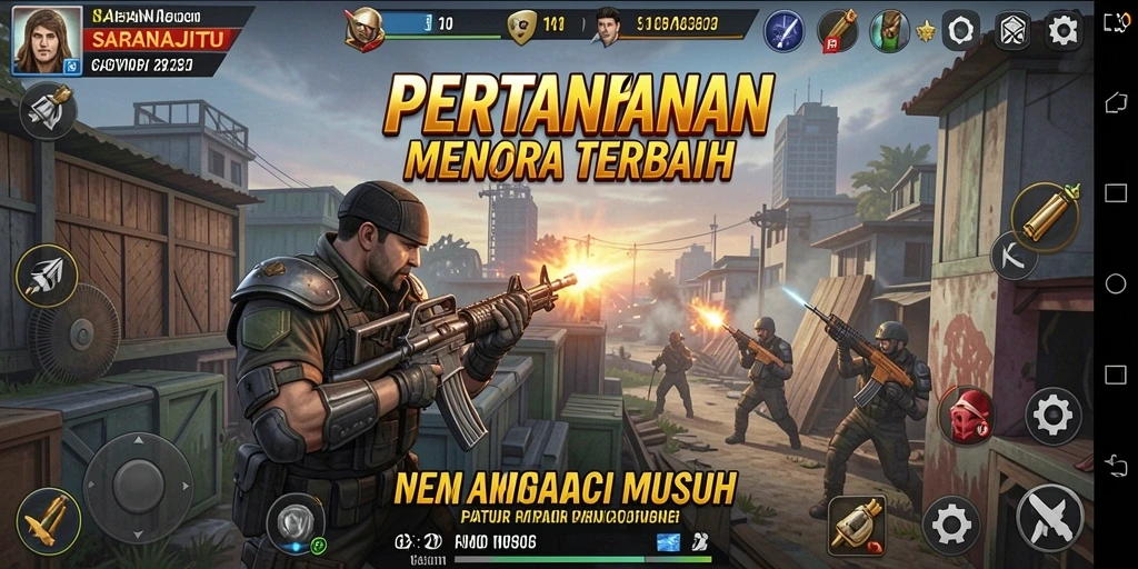 Tampilan gameplay menara pertahanan dalam SARANAJITU.