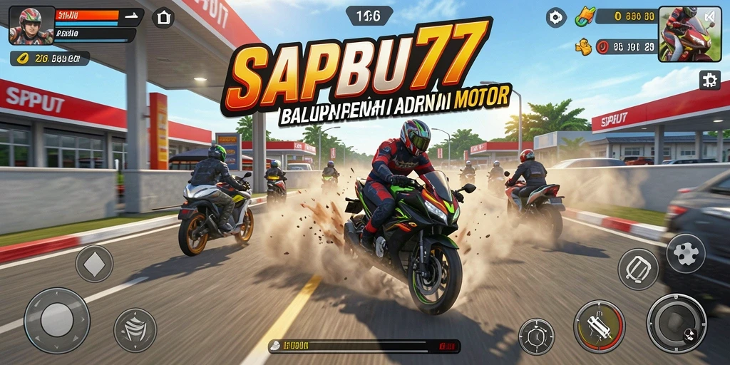 Gameplay SPBU77 yang mendebarkan saat balapan motor.