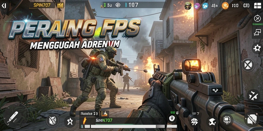 Screenshot utama SPIN707 menunjukkan aksi gameplay FPS yang intens.