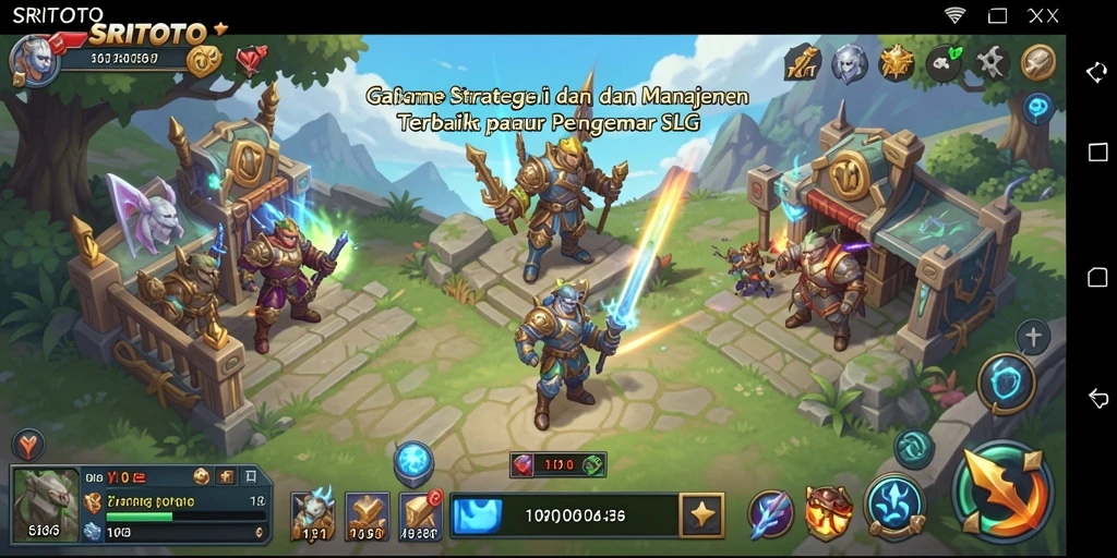 Screenshot menunjukkan gameplay dinamis SRITOTO dengan berbagai unit dan strategi.