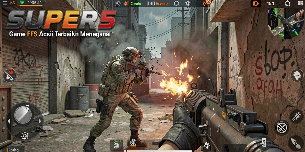 Gameplay SUPER5 yang intens dan mendebarkan dalam pertempuran FPS.