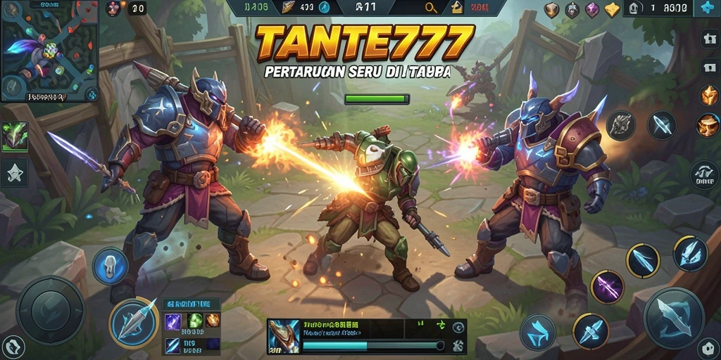 Gameplay seru dalam TANTE777 menampilkan aksi pertarungan MOBA.